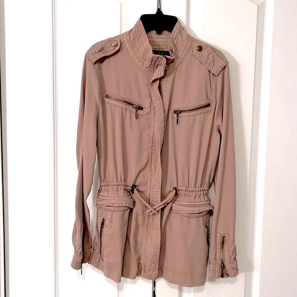 Trixxi Tan Lightweight Tencel Moto Cargo Utility Jacket, Sz XS, Cinched waist - Picture 1 of 14